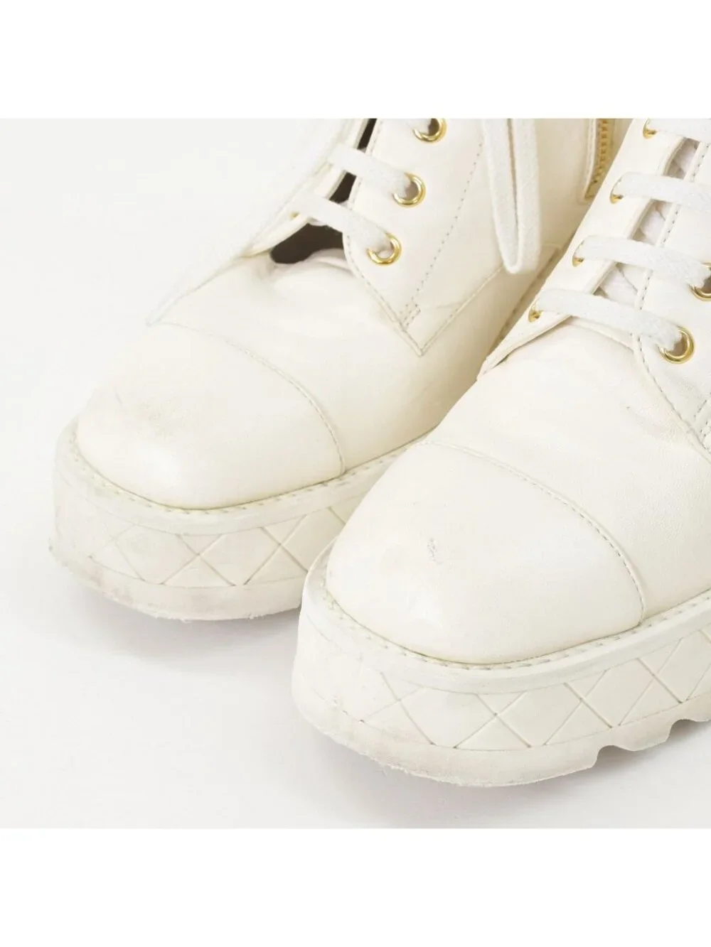 Chanel CC Logo Combat Boots Sneakers White